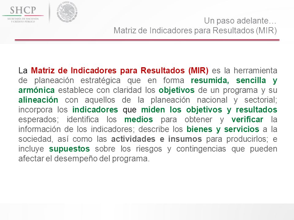 Un paso adelante… Matriz de Indicadores para Resultados (MIR)