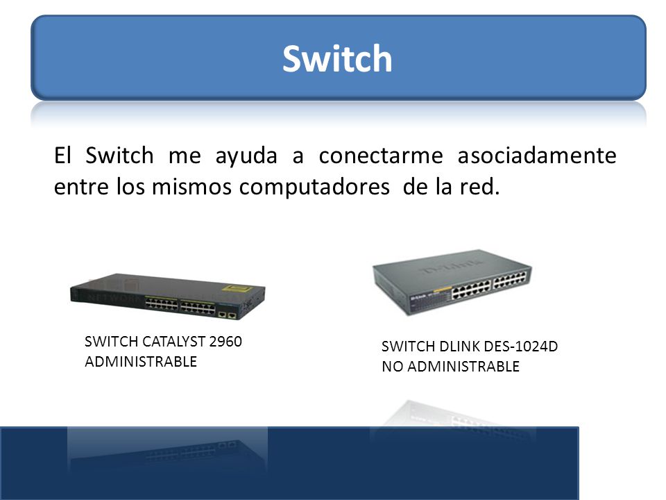 Switch El Switch me ayuda a conectarme asociadamente entre los mismos computadores de la red. SWITCH CATALYST