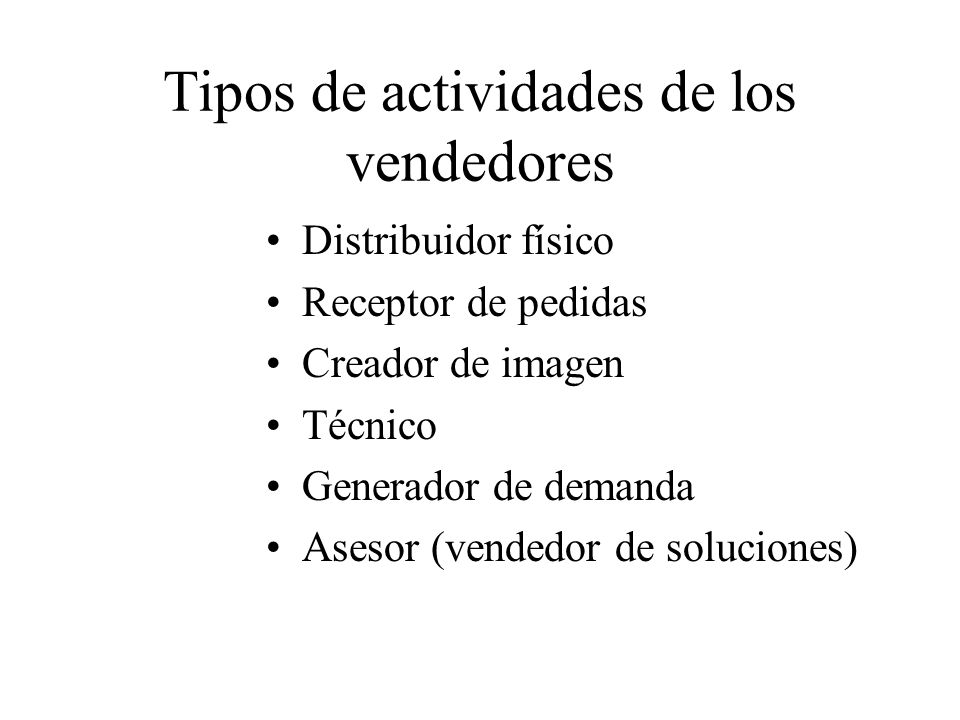 Tipos de actividades de los vendedores