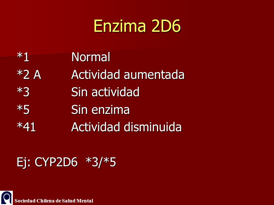 Enzima 2D6 *1 Normal *2 A Actividad aumentada *3 Sin actividad
