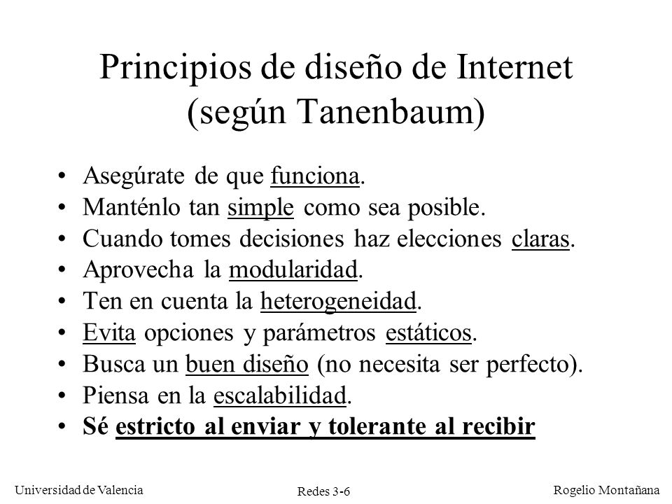 Principios de diseño de Internet (según Tanenbaum)
