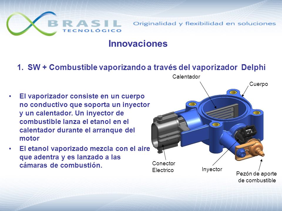 Innovaciones 1. SW + Combustible vaporizando a través del vaporizador Delphi. Inyector. Calentador.