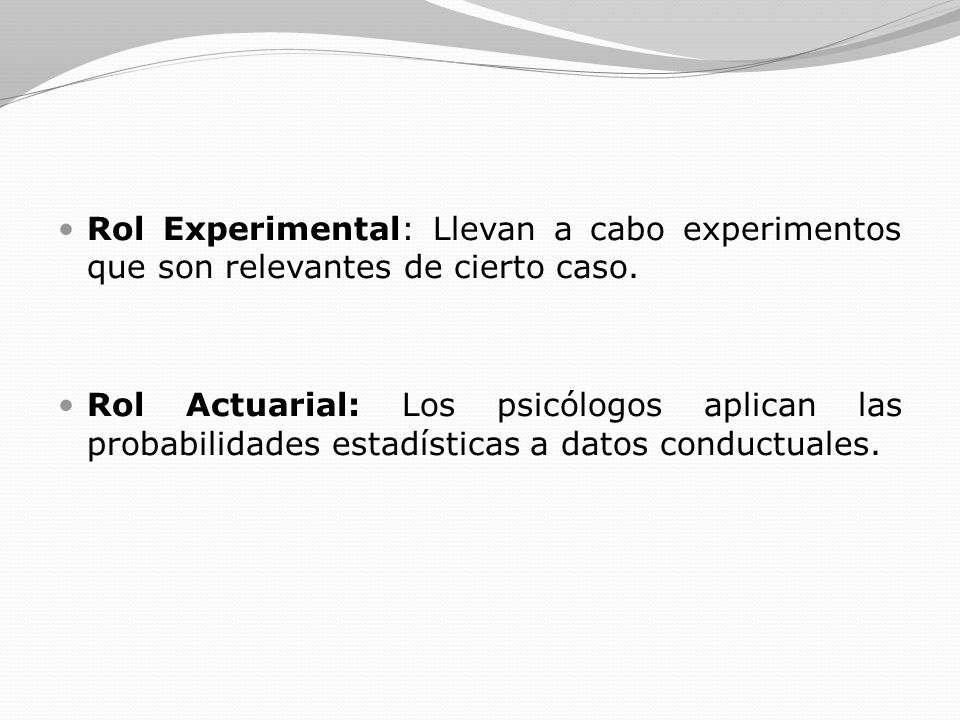 Rol Experimental: Llevan a cabo experimentos que son relevantes de cierto caso.
