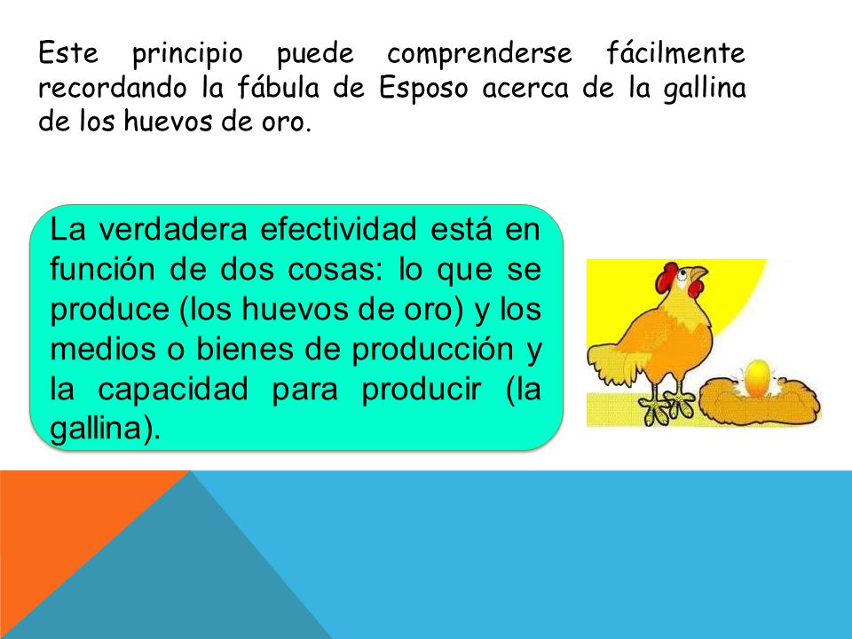 Este principio puede comprenderse fácilmente recordando la fábula de Esposo acerca de la gallina de los huevos de oro.