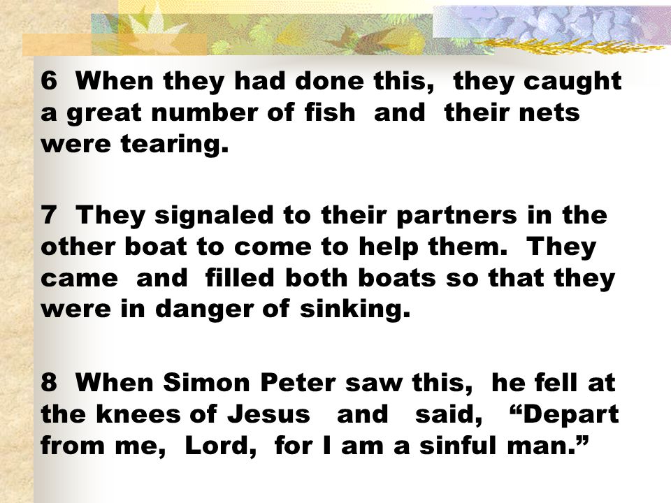 6 When they had done this, they caught a great number of fish and their nets were tearing.