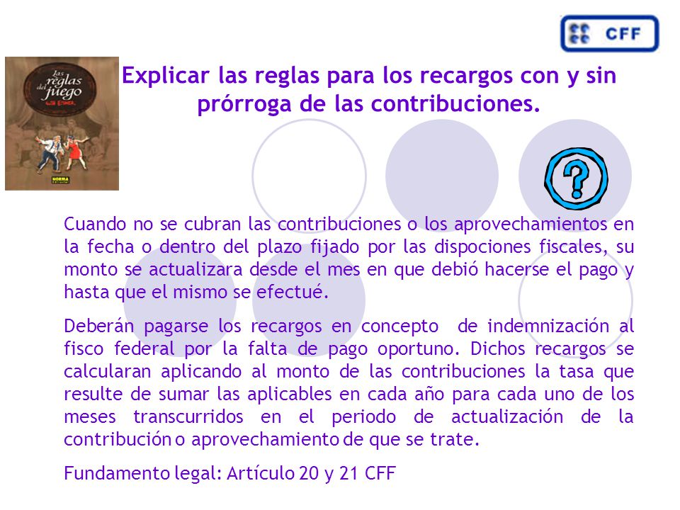 Explicar las reglas para los recargos con y sin prórroga de las contribuciones.