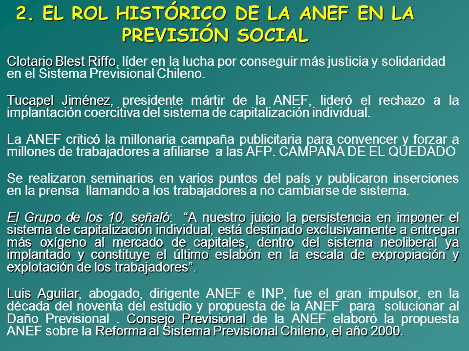 2. EL ROL HISTÓRICO DE LA ANEF EN LA PREVISIÓN SOCIAL