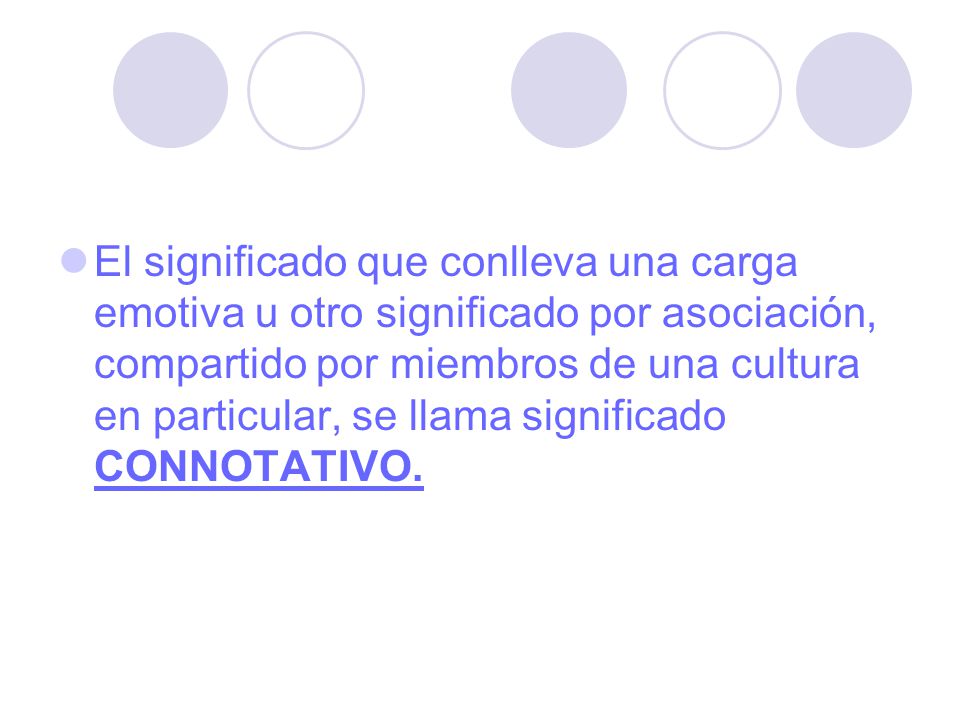 El significado que conlleva una carga emotiva u otro significado por asociación, compartido por miembros de una cultura en particular, se llama significado CONNOTATIVO.