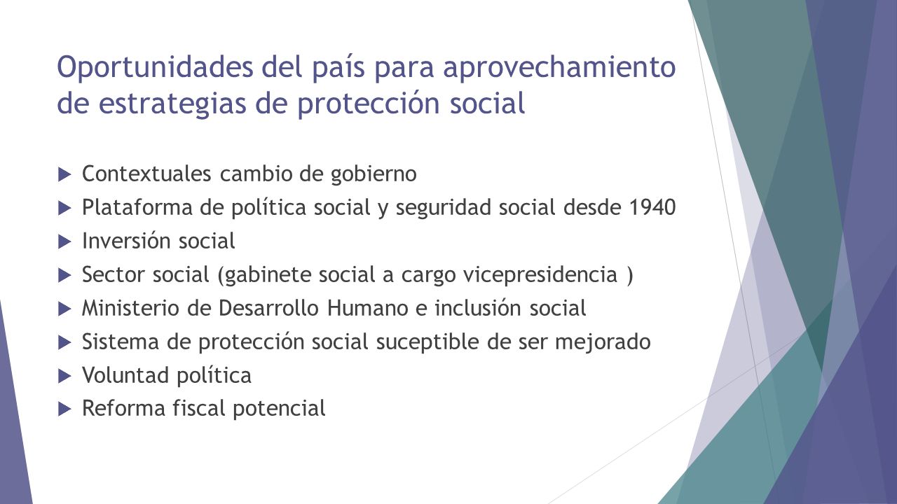 Oportunidades del país para aprovechamiento de estrategias de protección social