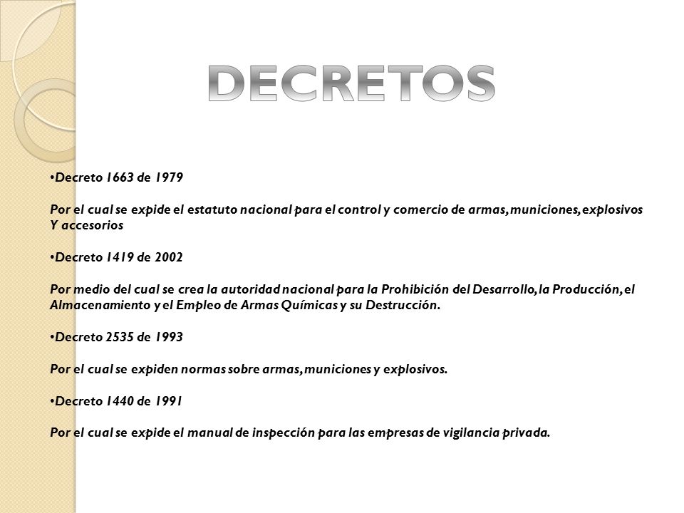 DECRETOS Decreto 1663 de Por el cual se expide el estatuto nacional para el control y comercio de armas, municiones, explosivos.