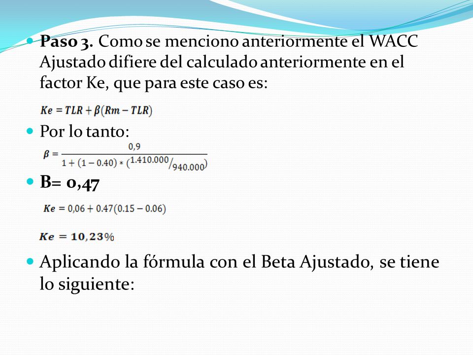Aplicando la fórmula con el Beta Ajustado, se tiene lo siguiente: