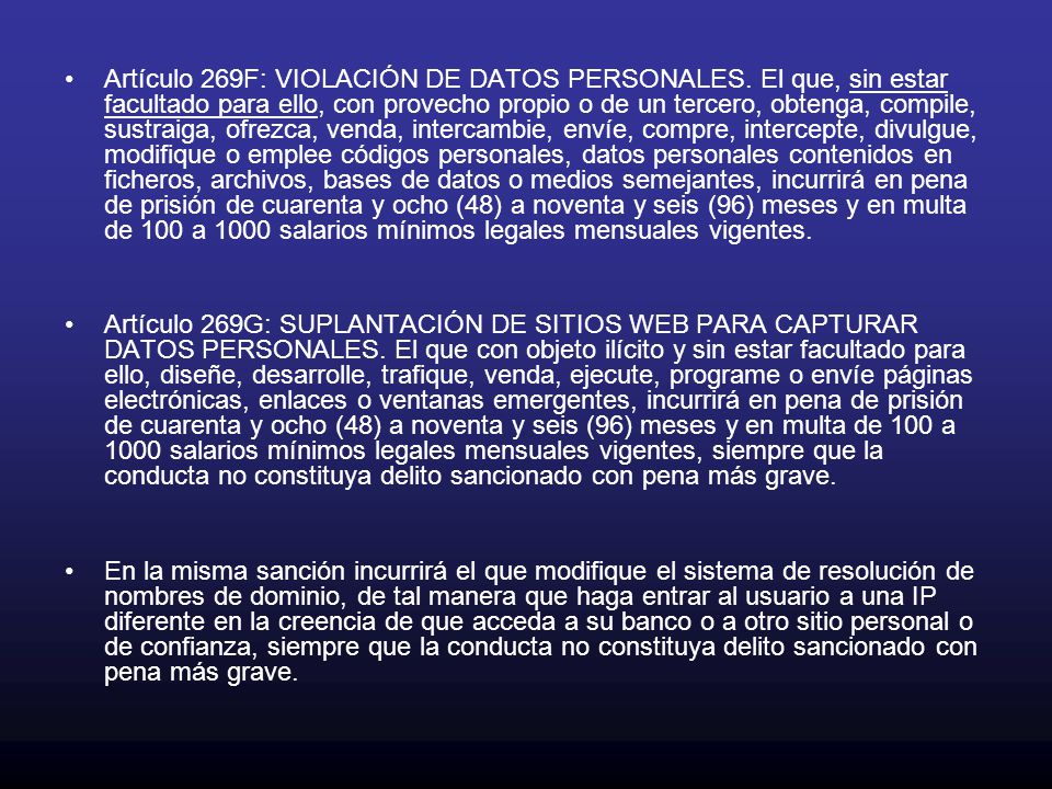 Artículo 269F: VIOLACIÓN DE DATOS PERSONALES