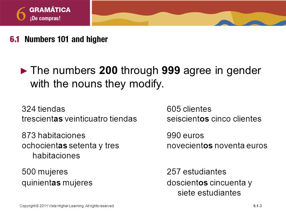 The numbers 200 through 999 agree in gender with the nouns they modify.