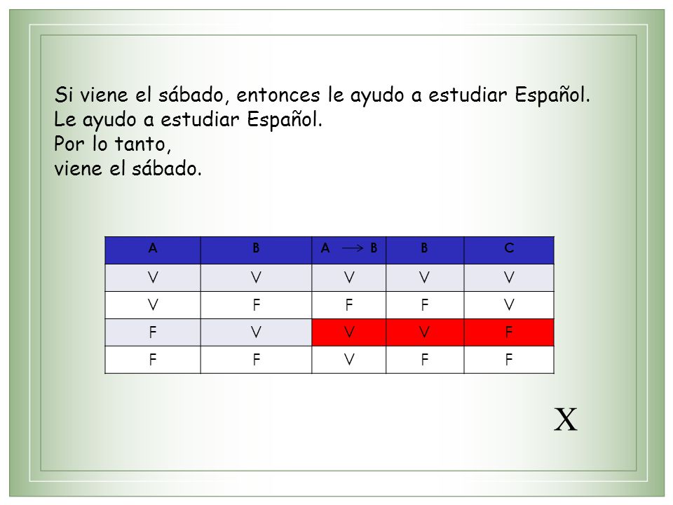 X Si viene el sábado, entonces le ayudo a estudiar Español.