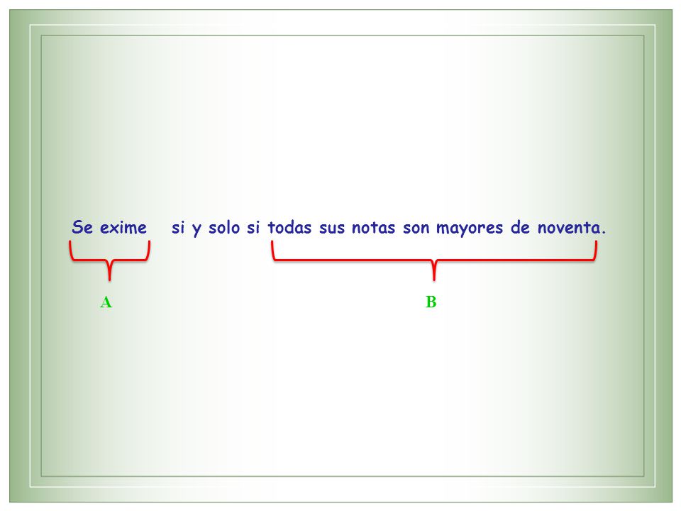 Se exime A si y solo si todas sus notas son mayores de noventa. B