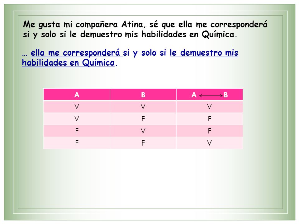 Me gusta mi compañera Atina, sé que ella me corresponderá si y solo si le demuestro mis habilidades en Química.