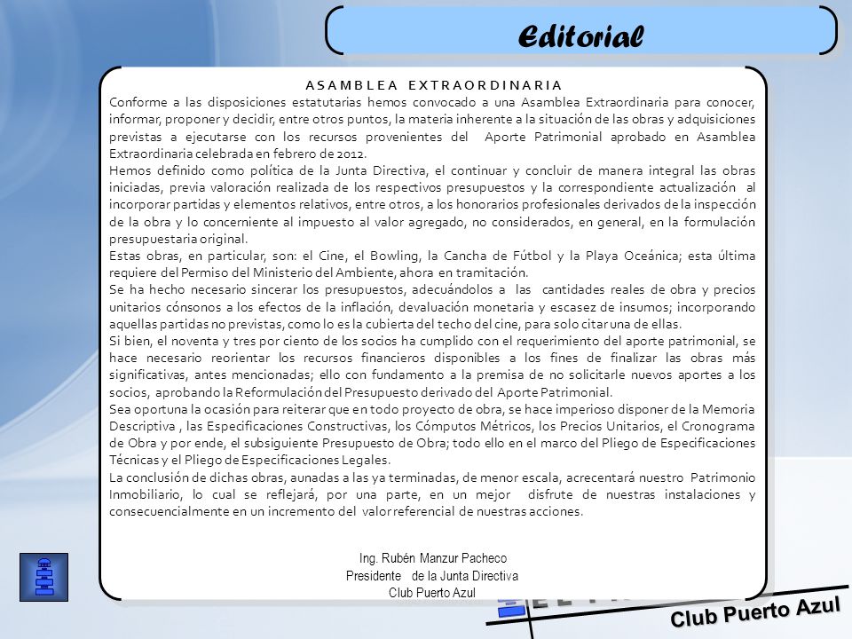 Editorial A S A M B L E A E X T R A O R D I N A R I A.
