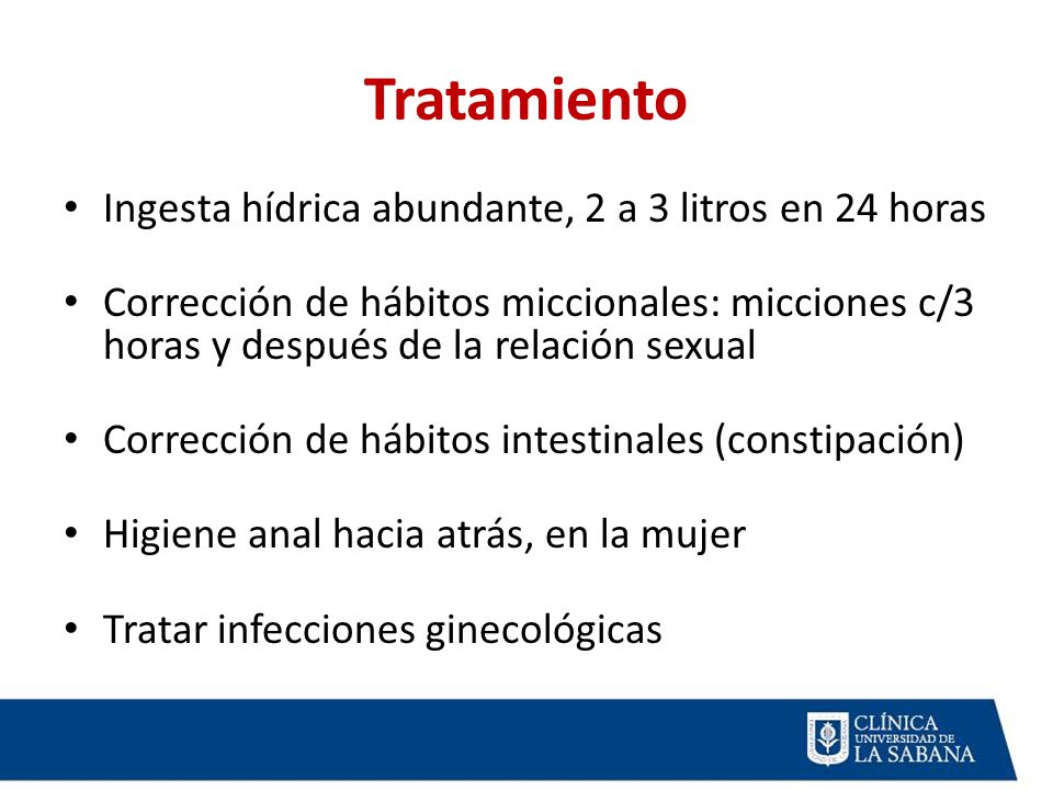 Tratamiento Ingesta hídrica abundante, 2 a 3 litros en 24 horas