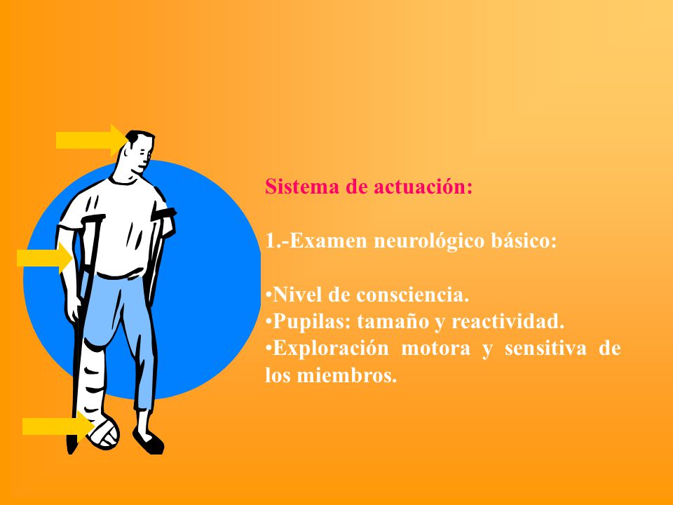 Sistema de actuación: 1.-Examen neurológico básico: Nivel de consciencia. Pupilas: tamaño y reactividad.