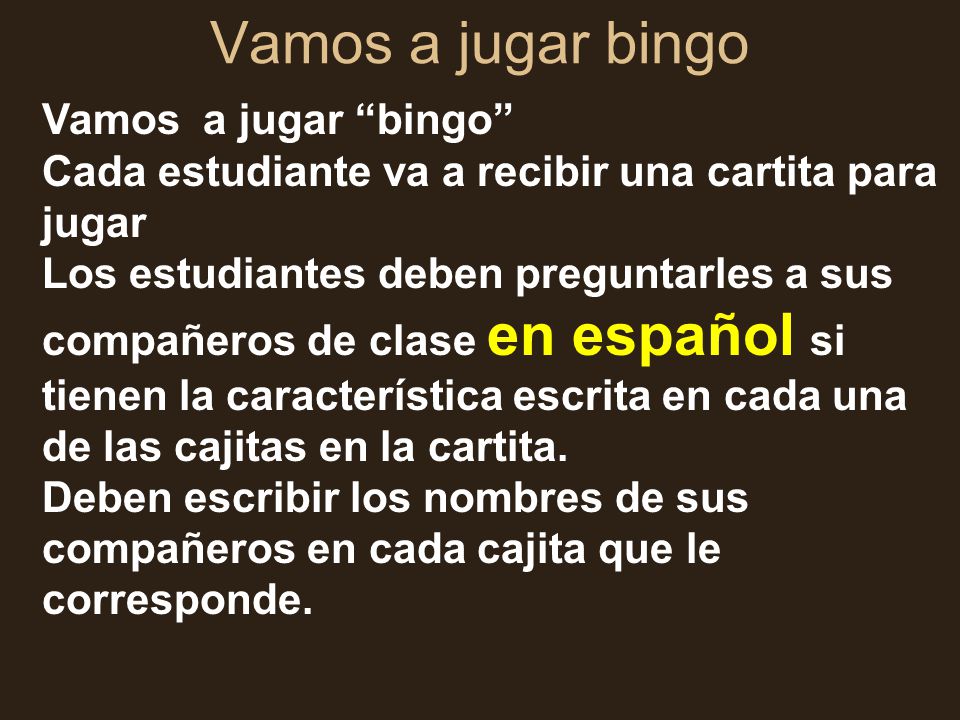 Vamos a jugar bingo Vamos a jugar bingo