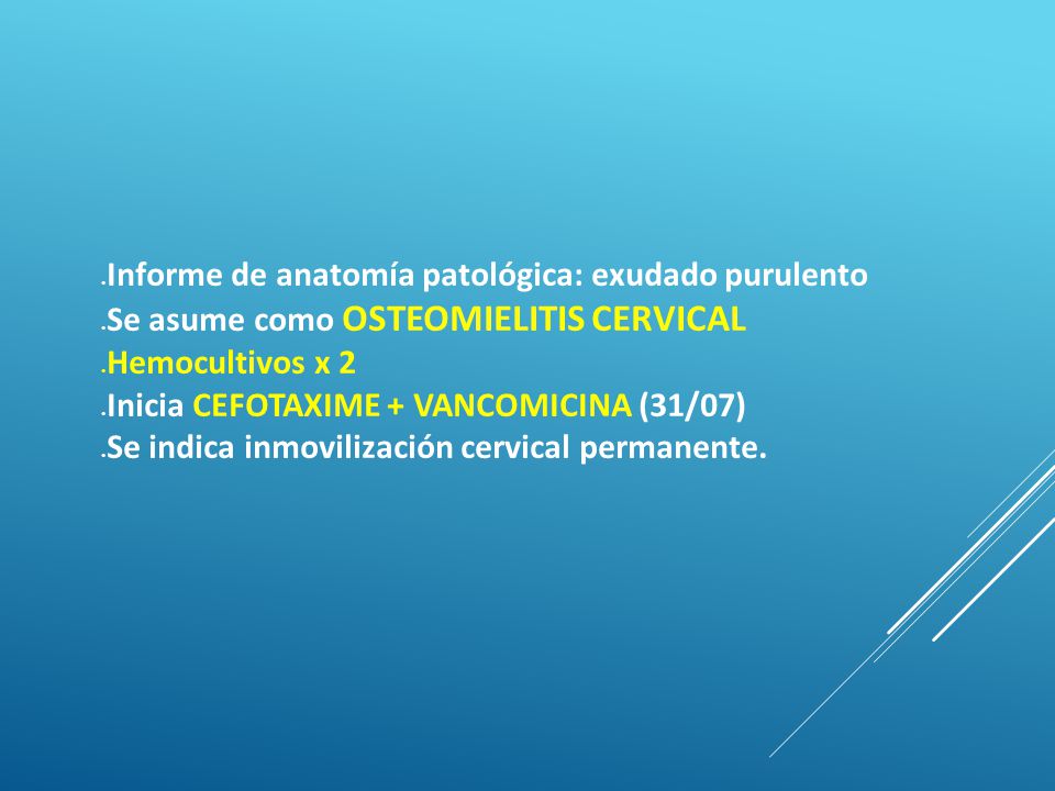 Informe de anatomía patológica: exudado purulento