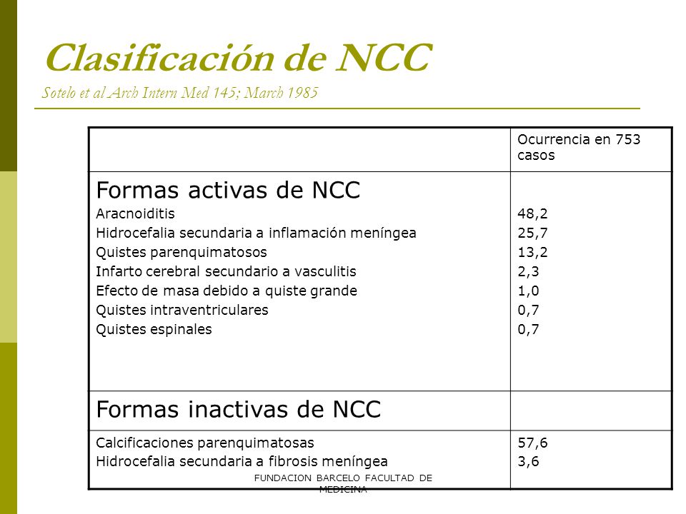 Clasificación de NCC Sotelo et al Arch Intern Med 145; March 1985