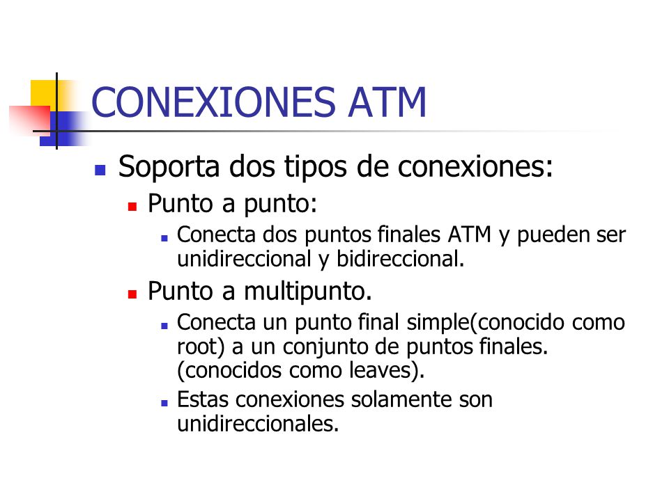 CONEXIONES ATM Soporta dos tipos de conexiones: Punto a punto: