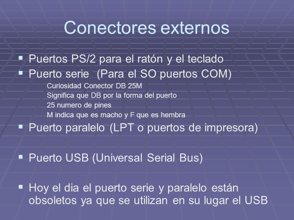 Conectores externos Puertos PS/2 para el ratón y el teclado