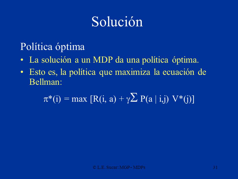 *(i) = max [R(i, a) + gS P(a | i,j) V*(j)]