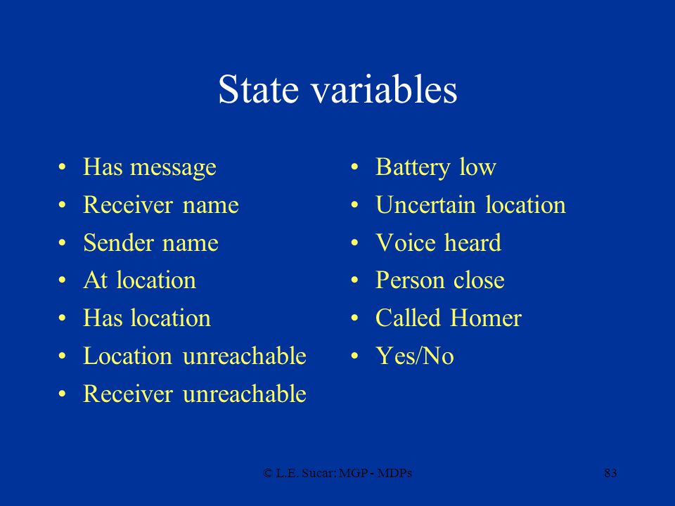 State variables Has message Receiver name Sender name At location