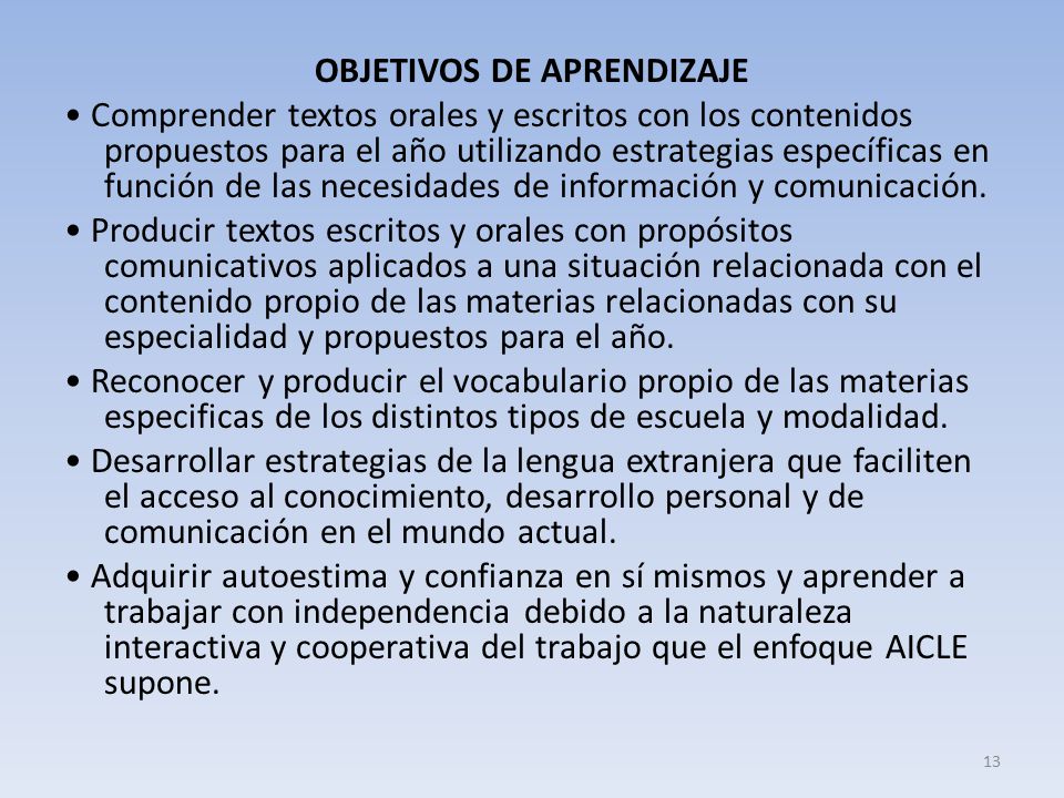 OBJETIVOS DE APRENDIZAJE • Comprender textos orales y escritos con los contenidos propuestos para el año utilizando estrategias específicas en función de las necesidades de información y comunicación.