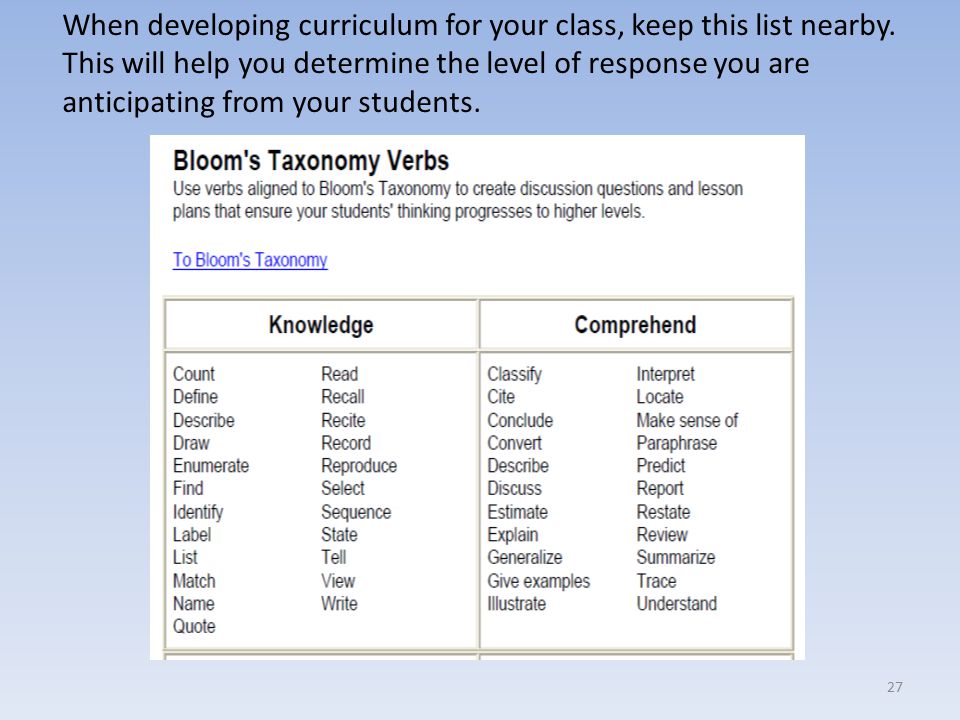 When developing curriculum for your class, keep this list nearby