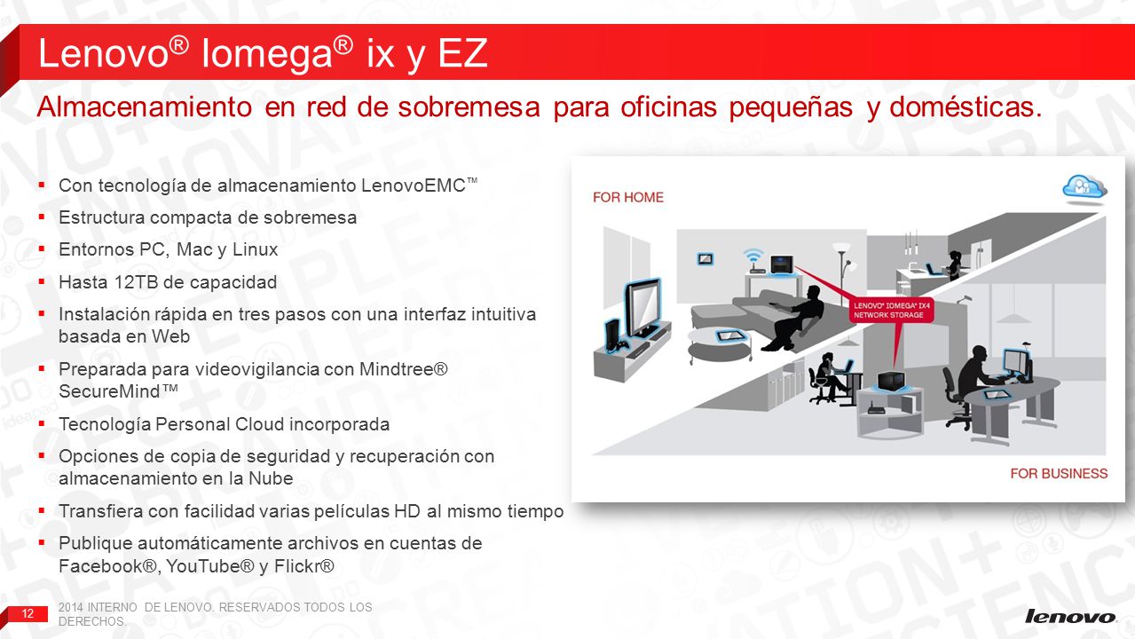 Lenovo® Iomega® ix y EZ Almacenamiento en red de sobremesa para oficinas pequeñas y domésticas. Con tecnología de almacenamiento LenovoEMC™