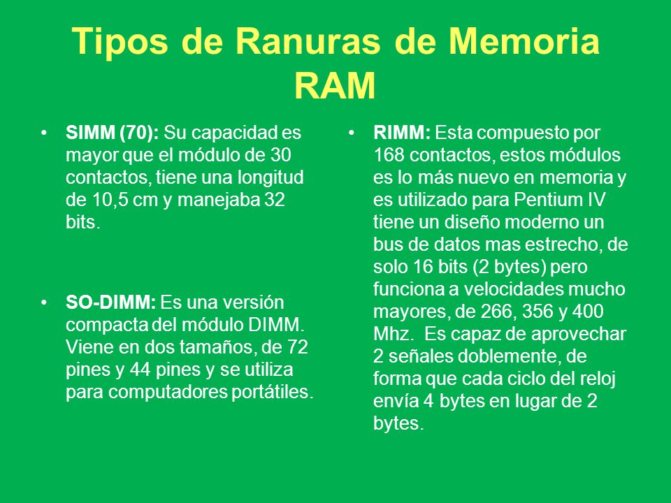 Tipos de Ranuras de Memoria RAM