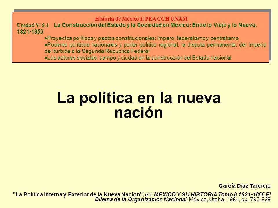 Historia de México I, PEA CCH UNAM La política en la nueva nación
