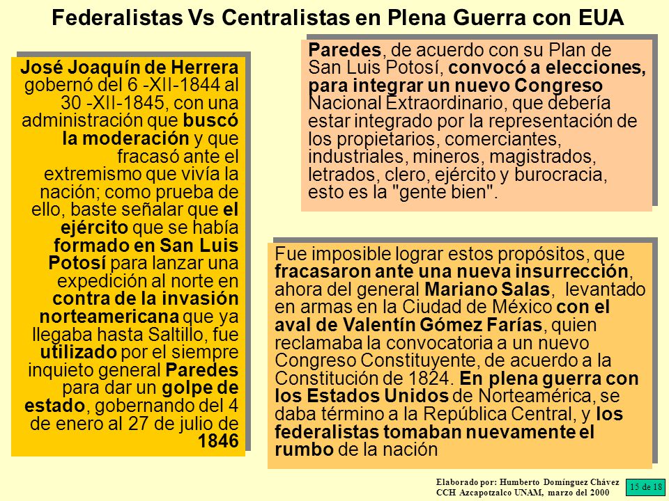 Federalistas Vs Centralistas en Plena Guerra con EUA