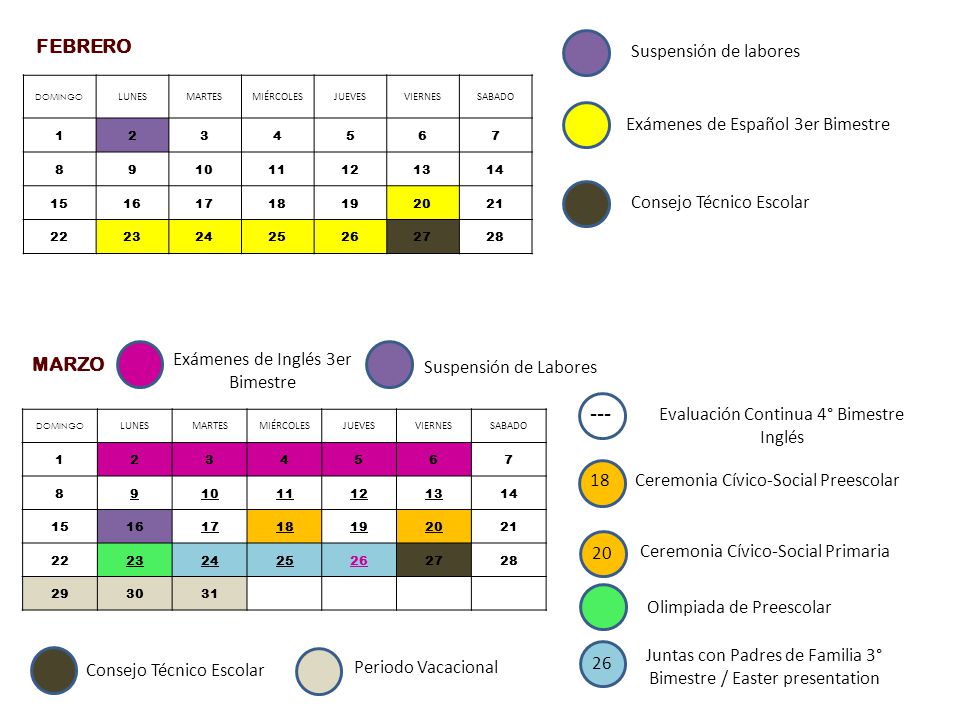 --- FEBRERO Suspensión de labores Exámenes de Español 3er Bimestre
