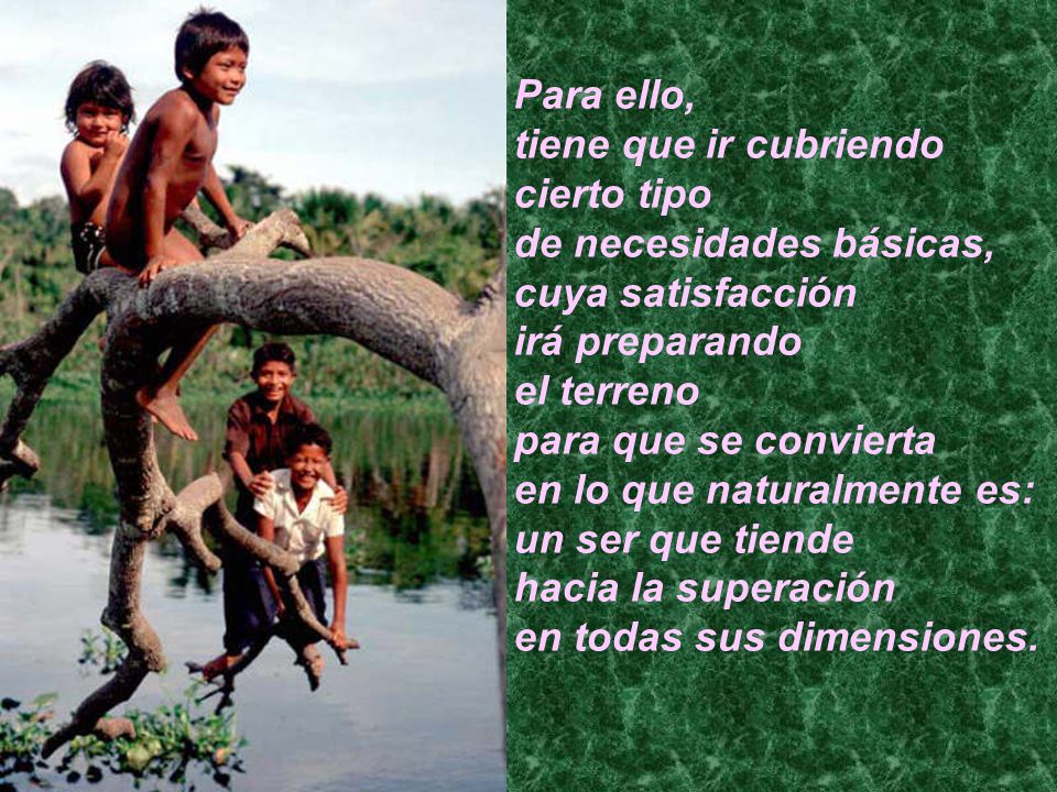 Para ello, tiene que ir cubriendo. cierto tipo. de necesidades básicas, cuya satisfacción. irá preparando.