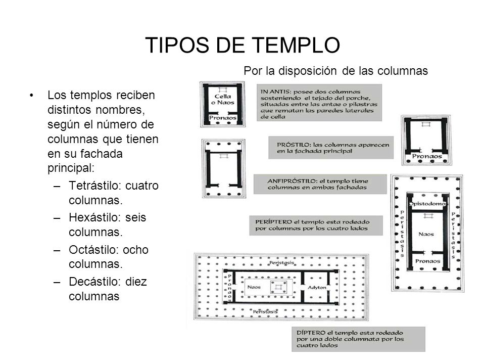 TIPOS DE TEMPLO Por la disposición de las columnas