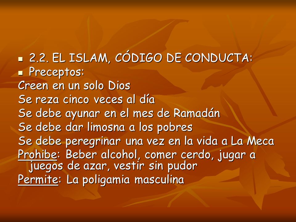 2.2. EL ISLAM, CÓDIGO DE CONDUCTA: