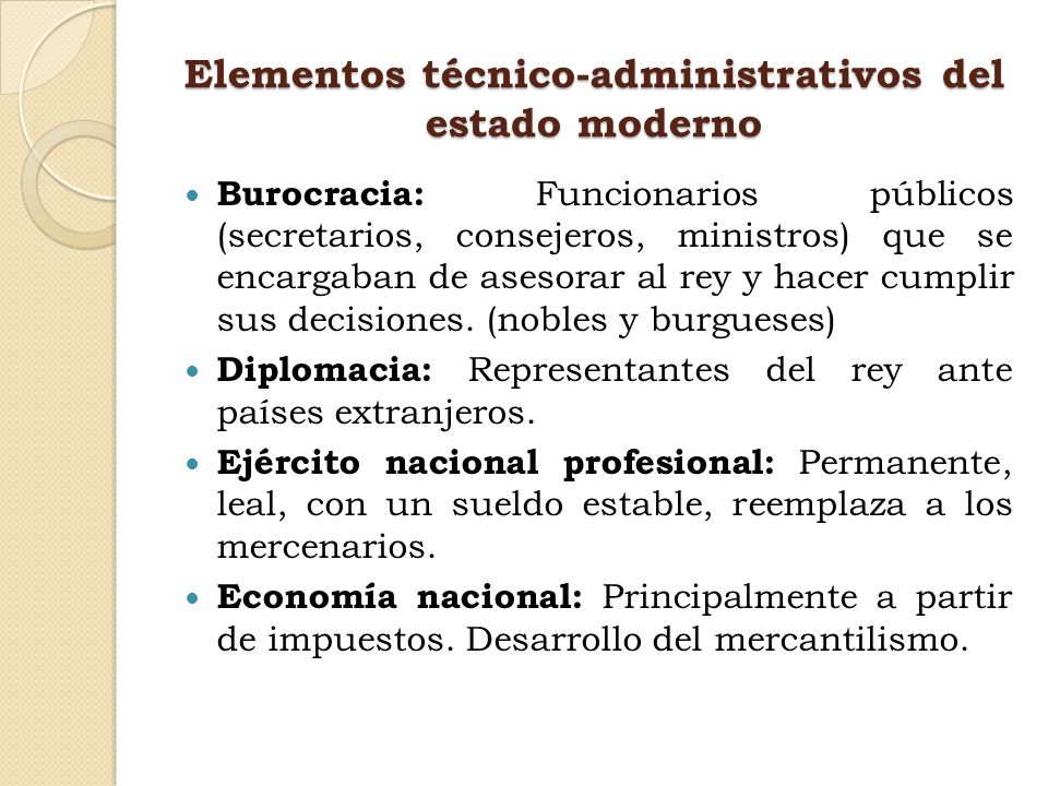 Elementos técnico-administrativos del estado moderno