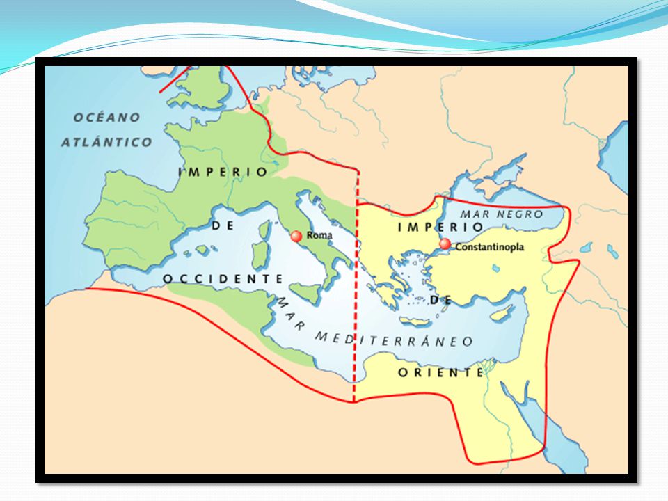 El Imperio dividido Con la muerte de Teodosio (395) se produce la división definitiva del Imperio Romano en dos sectores.