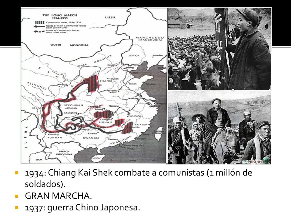 1934: Chiang Kai Shek combate a comunistas (1 millón de soldados).