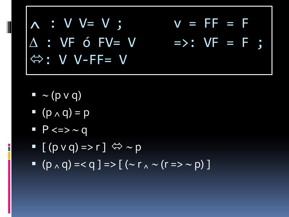 ^ : V V= V ; v = FF = F  : VF ó FV= V =>: VF = F ; : V V-FF= V