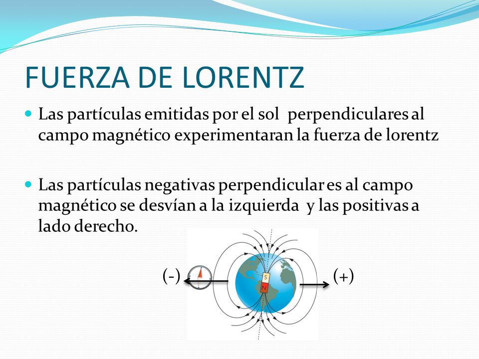 FUERZA DE LORENTZ Las partículas emitidas por el sol perpendiculares al campo magnético experimentaran la fuerza de lorentz.
