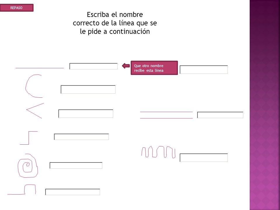 Escriba el nombre correcto de la línea que se le pide a continuación