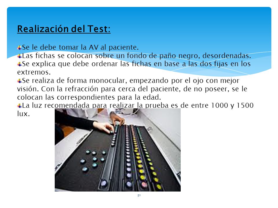 Realización del Test: Se le debe tomar la AV al paciente.