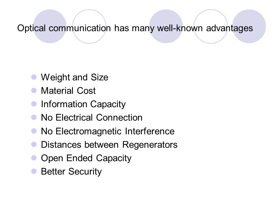 Optical communication has many well-known advantages