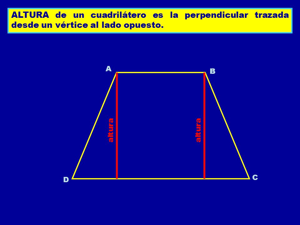 ALTURA de un cuadrilátero es la perpendicular trazada desde un vértice al lado opuesto.