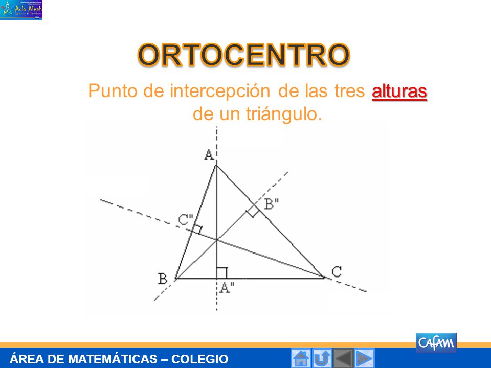 Punto de intercepción de las tres alturas de un triángulo.
